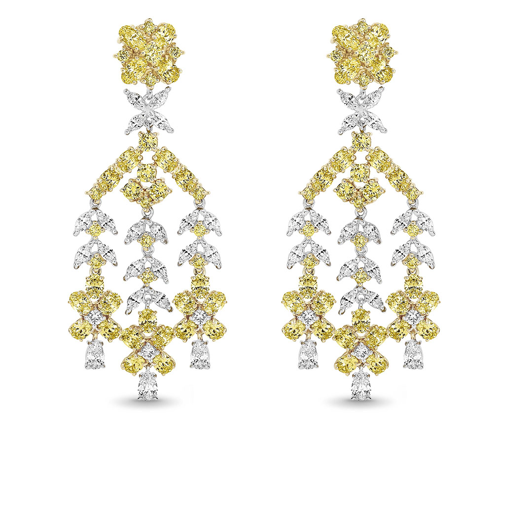Yellow &#038; White Cubic Zirconia Silver Chandelier Sephora Earrings