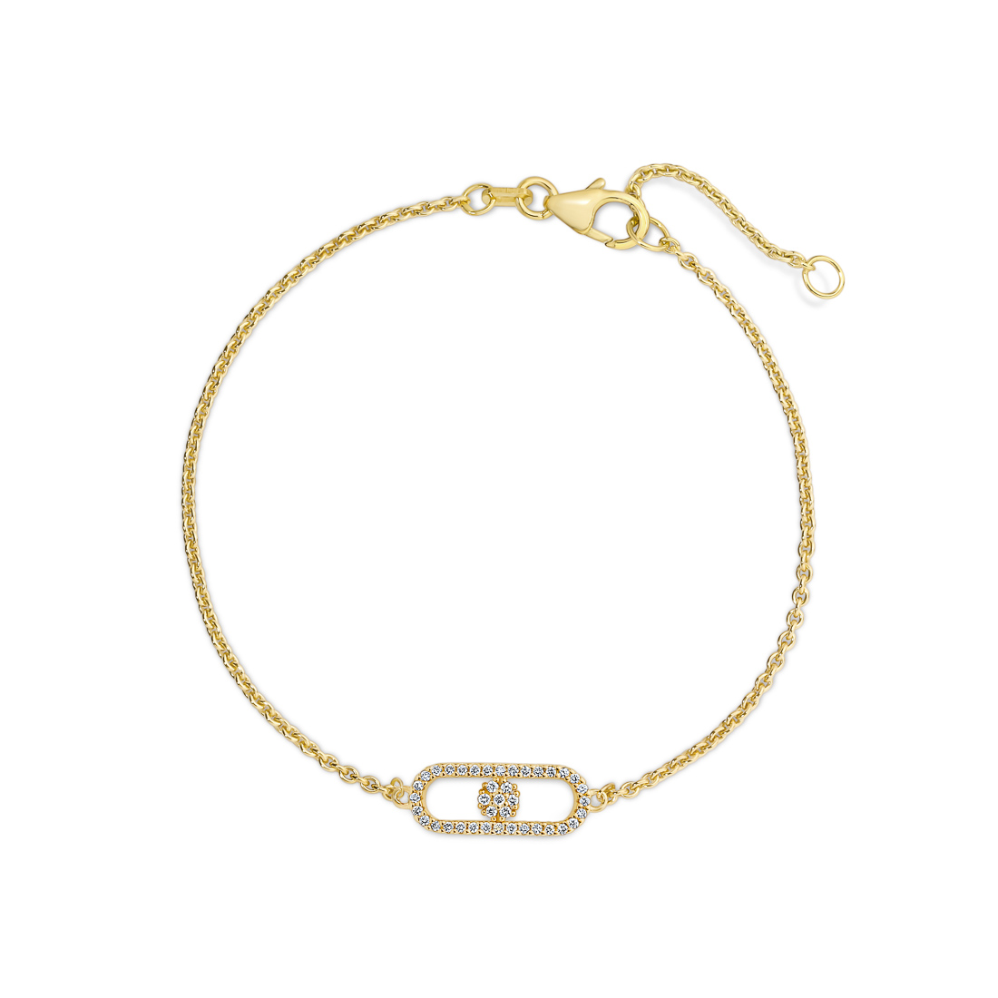 18K Yellow Gold Diamond Cluster Link Bracelet
