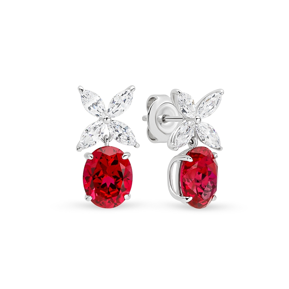 Ruby Red &#038; White Cubic Zirconia Silver Penelope Earrings