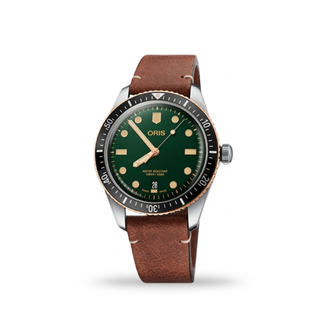 ORIS Divers Sixty Five 40mm Green Dial Leather Strap