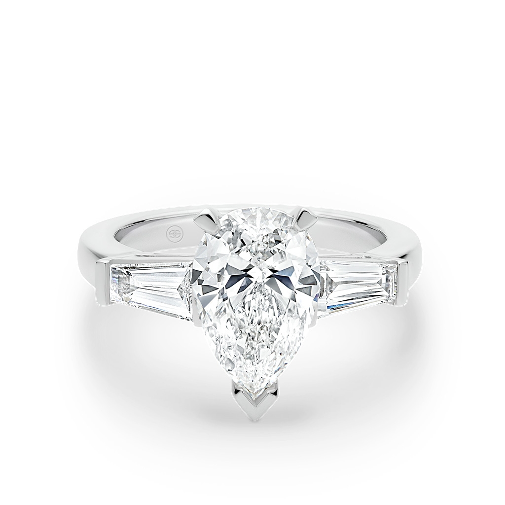 Trilogy Pear &#038; Baguette Diamond Engagement Ring