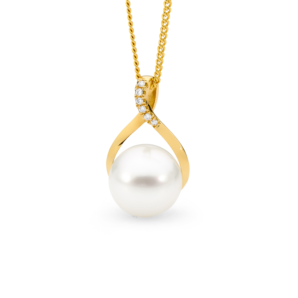 Allure South Sea Pearl &#038; Diamond Twisted Pendant In 18K Yellow Gold