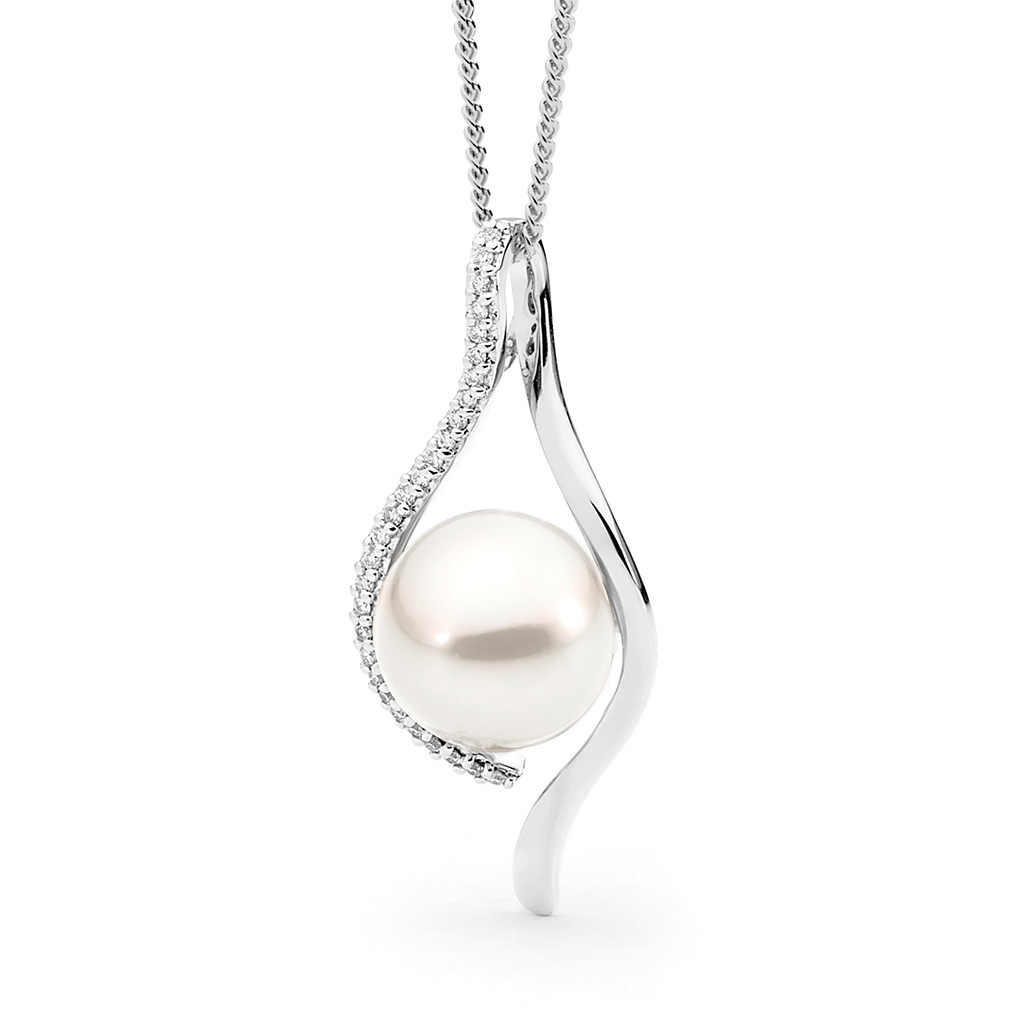 Allure South Sea Pearl &#038; Diamond Wishbone Pendant