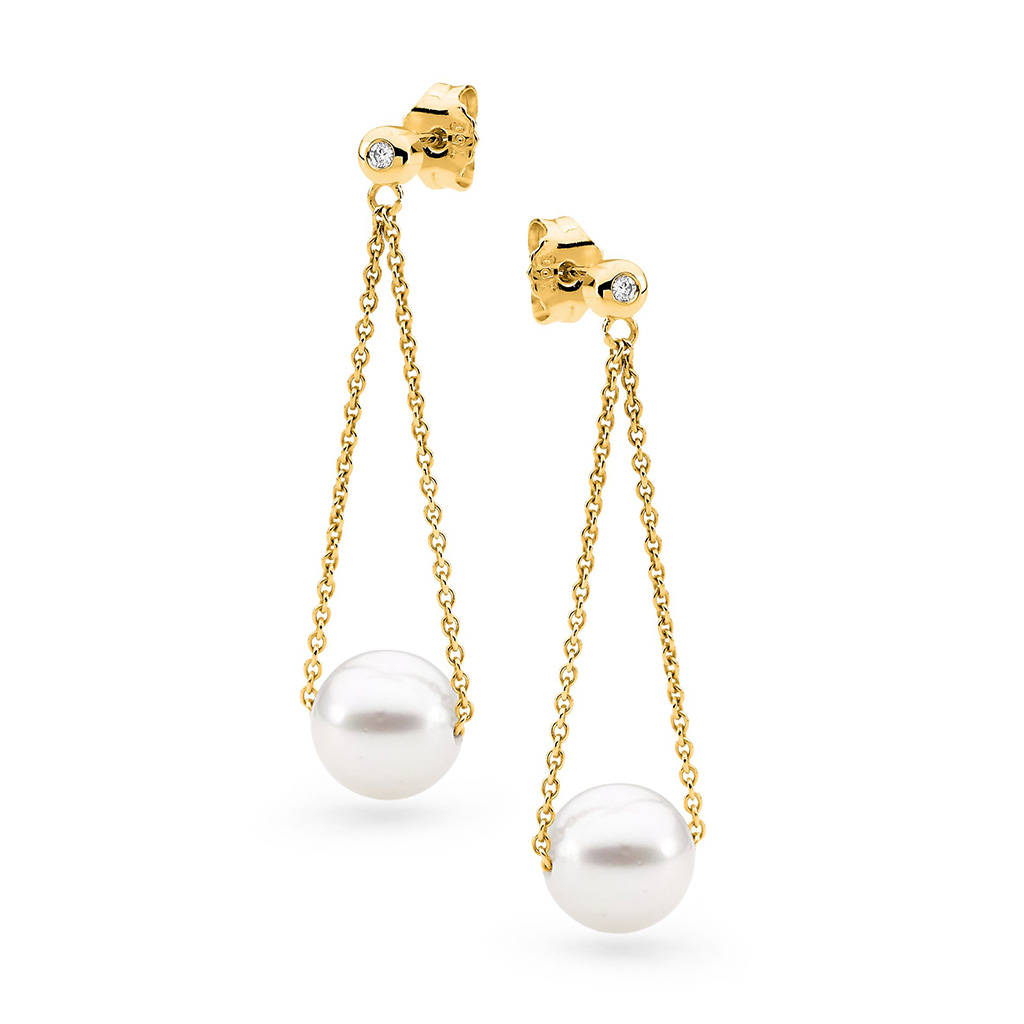 Allure South Sea Pearl Bezel Set Chain Loop Earrings In 18K Yellow Gold