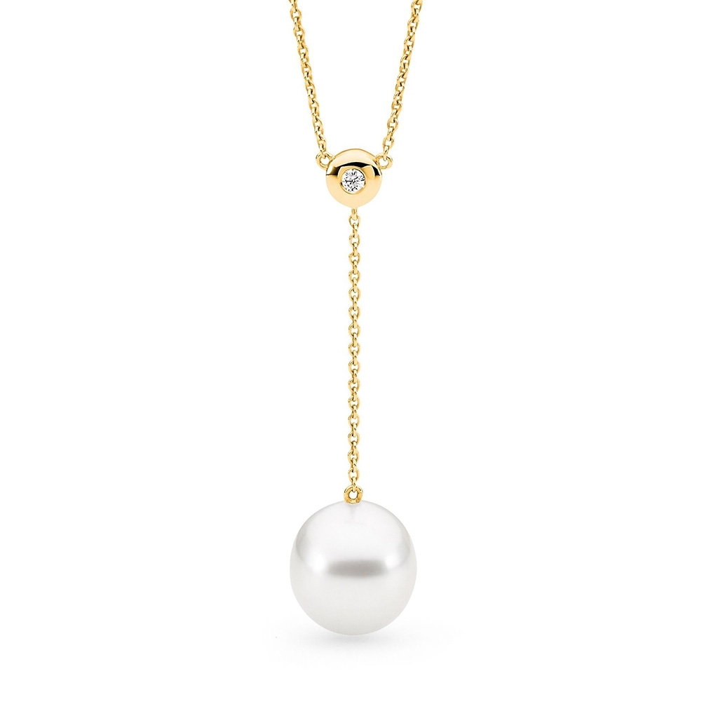 Allure South Sea Pearl Bezel Set Diamond Y-Necklace In 18K Yellow Gold