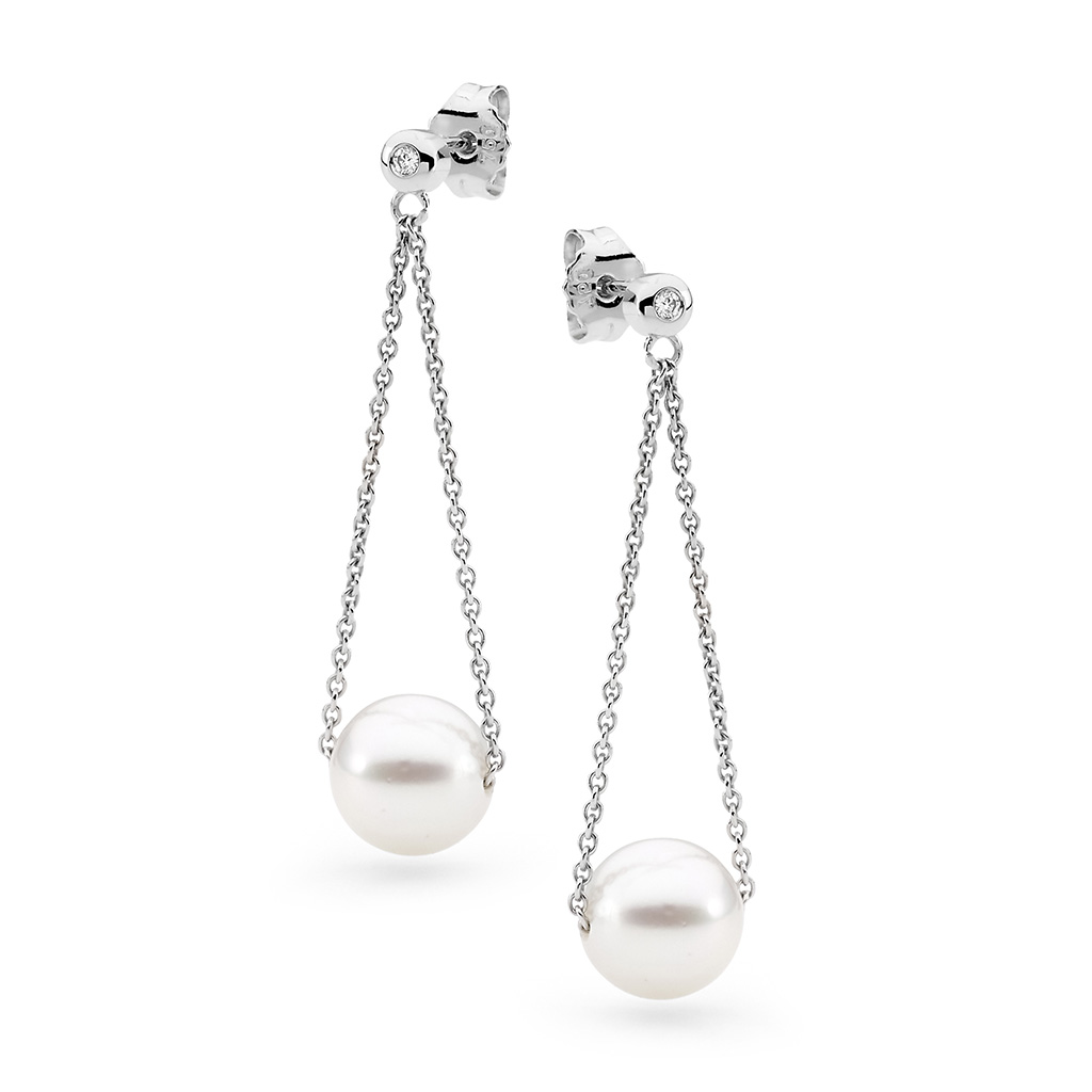 Allure South Sea Pearl Bezel Set Chain Loop Earrings In 18K White Gold