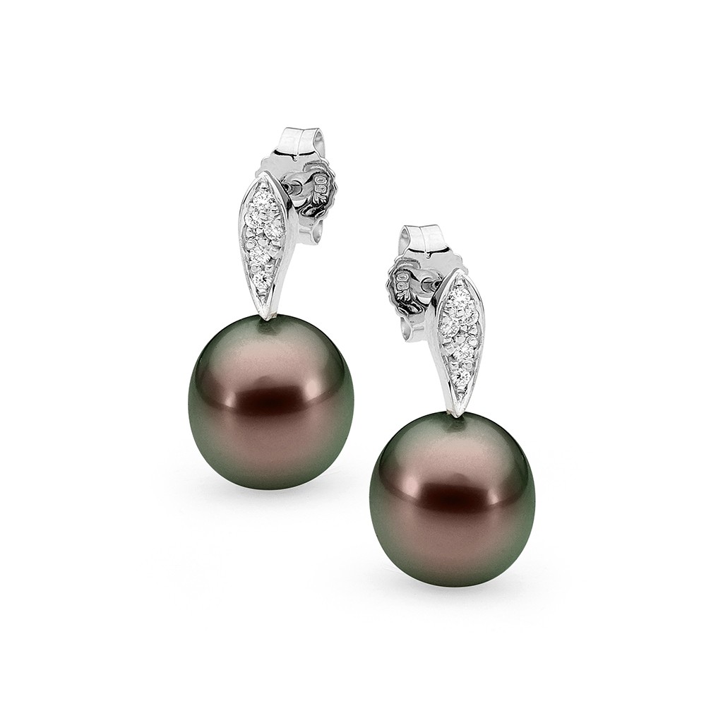 Allure Tahitian Pearl &#038; Diamond Leaf Earrings