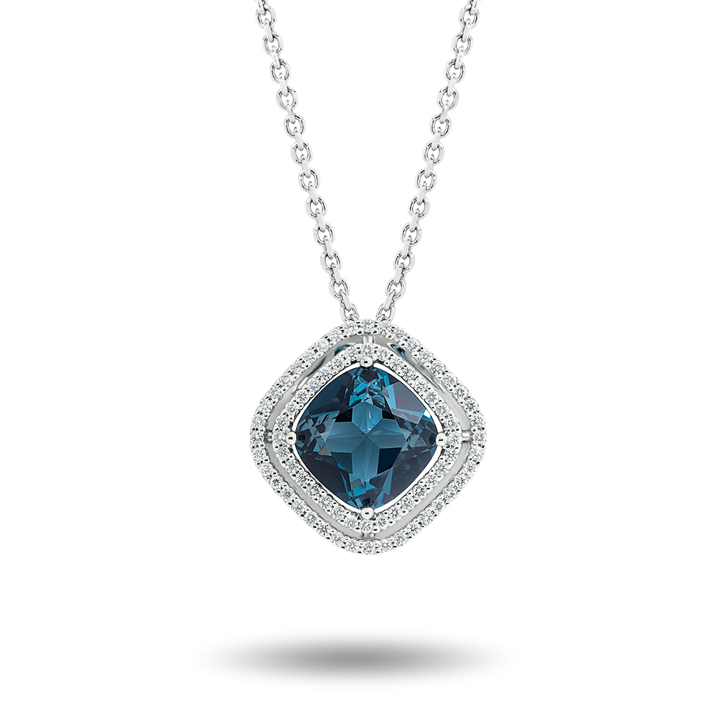 London Blue Topaz &#038; Diamond Double Halo Pendant