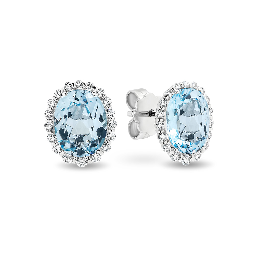 Blue Topaz &#038; Diamond Oval Halo Stud Earrings