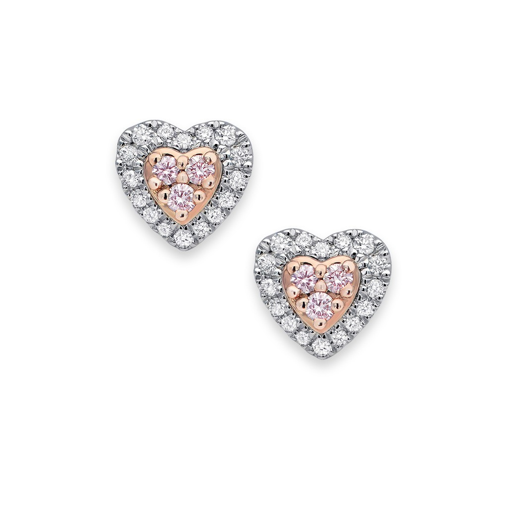 White &#038; Argyle Pink Diamond Heart Shaped Blush Joy Earrings
