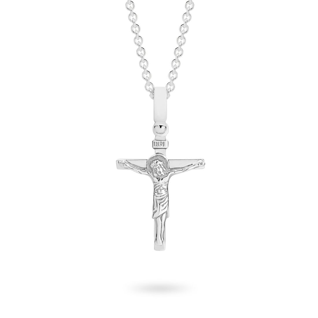 18K White Gold Polished Crucifix Pendant With INRI Plate