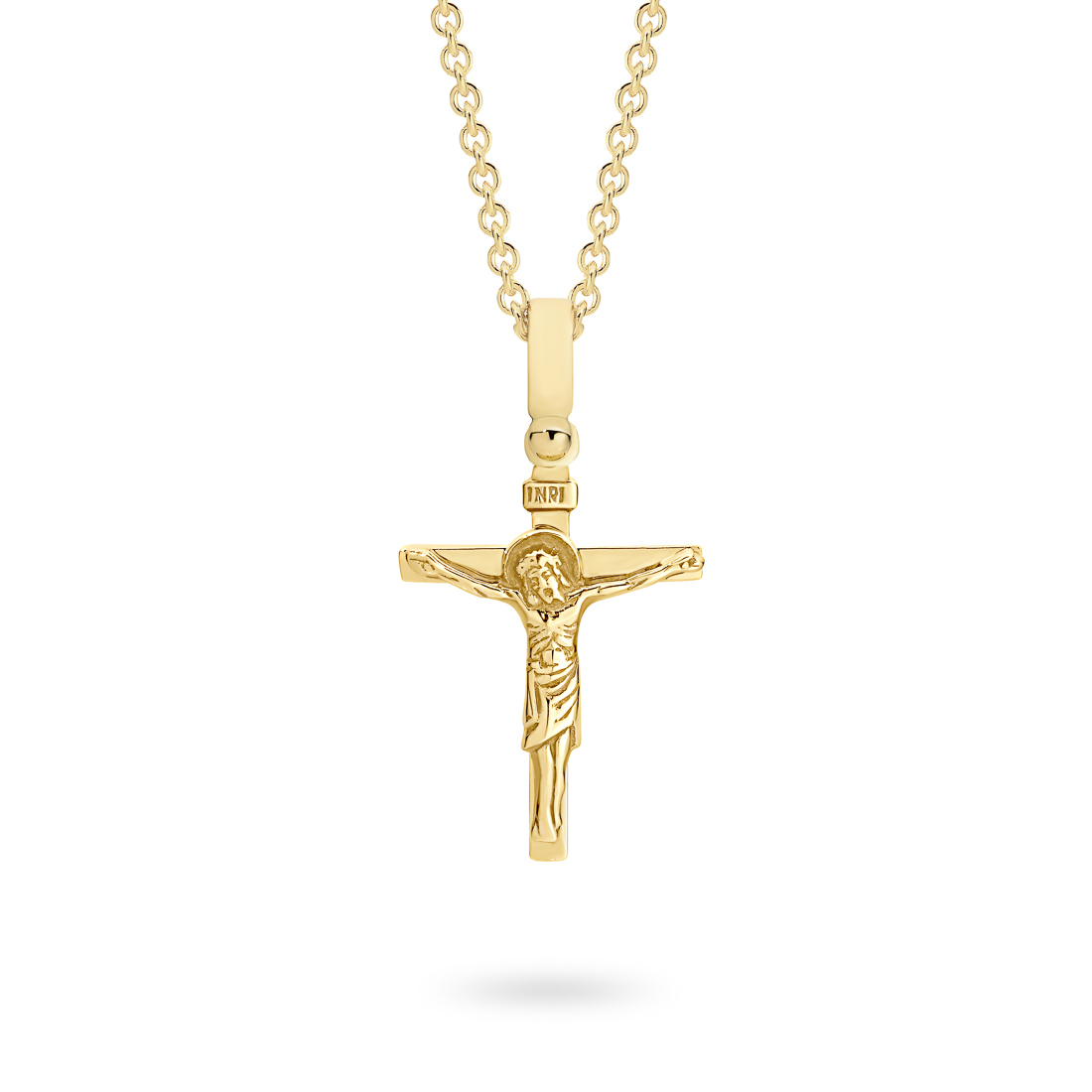 18K Yellow Gold Polished Crucifix Pendant With INRI Plate
