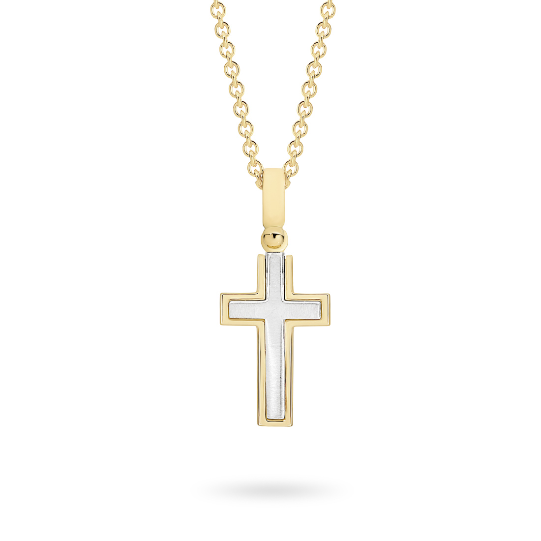 18K Yellow &#038; White Gold Concaved Fancy Cross Pendant