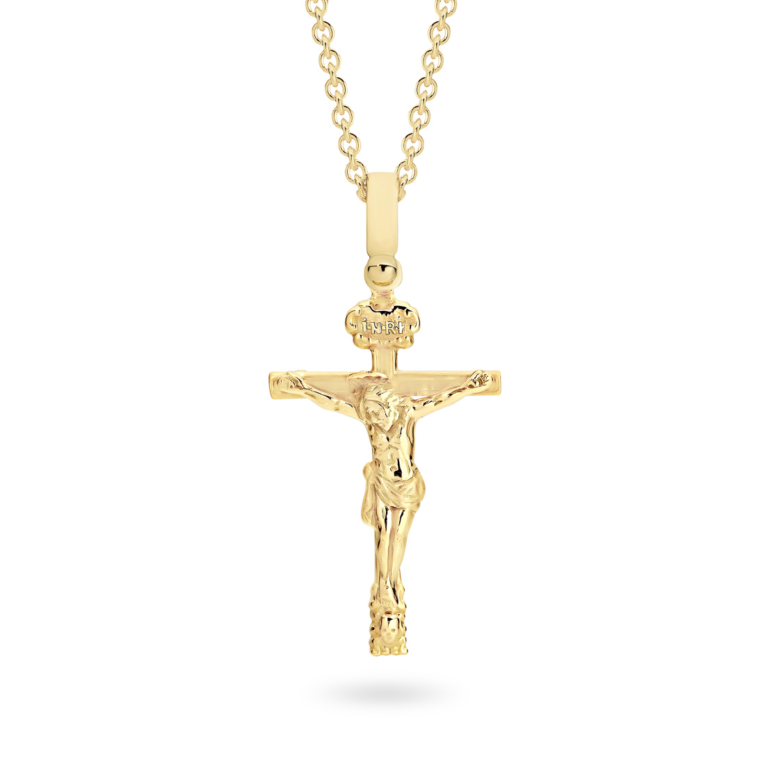 18K Yellow Gold Brushed &#038; Polished Crucifix Pendant