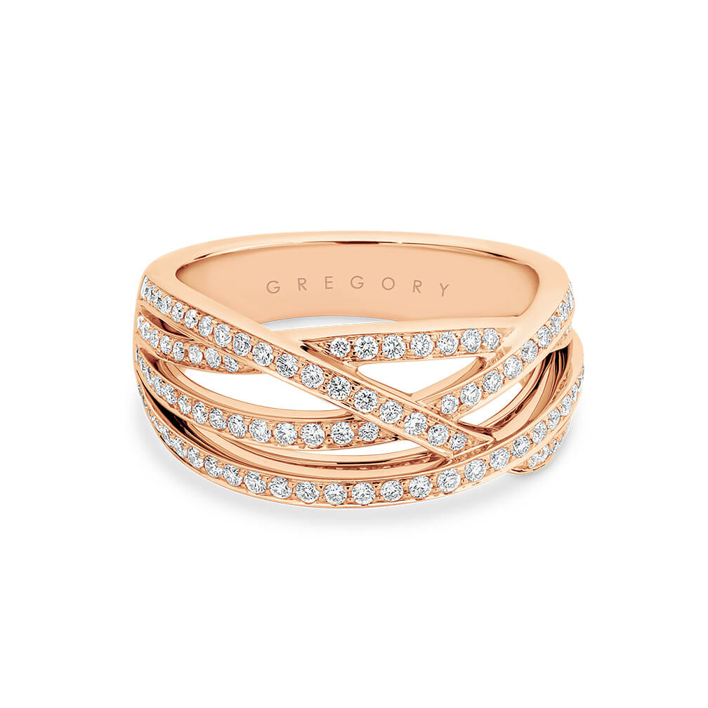 Fancy Crossover Diamond Dress Ring in Rose Gold