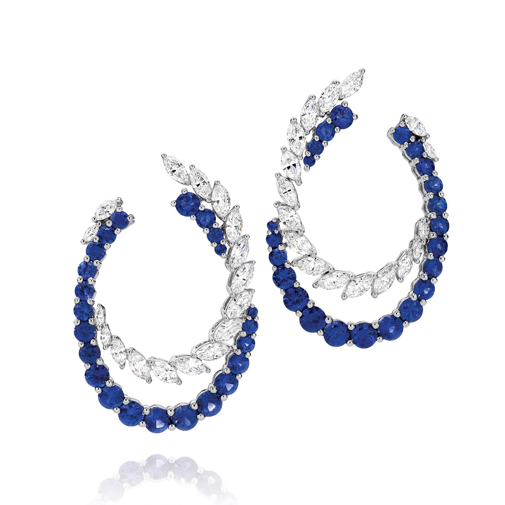 Blue Sapphire and Diamond Cocktail Hoop Earrings