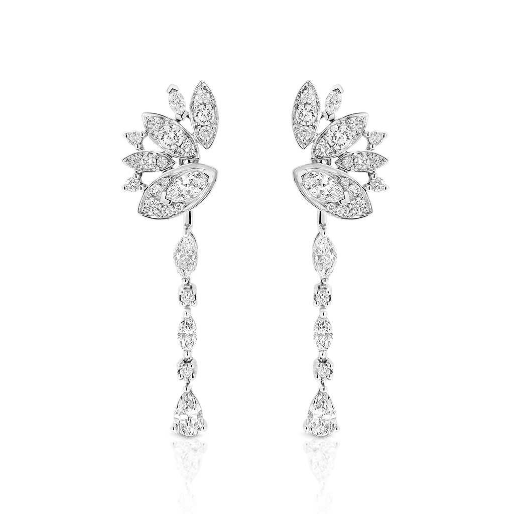 Marquise and Round Diamond Pave Feather Earrings
