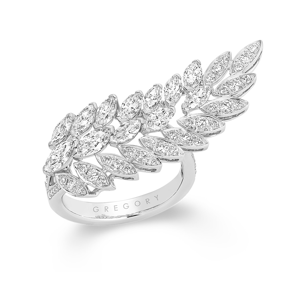 Marquise and Round Pave Diamond Wing Ring