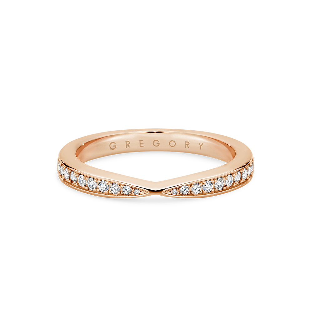 Fine Tapered Pave Set Diamond Band in Rose Gold