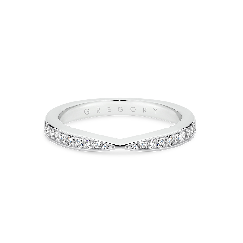Fine Tapered Pave Set Diamond Band in White Gold