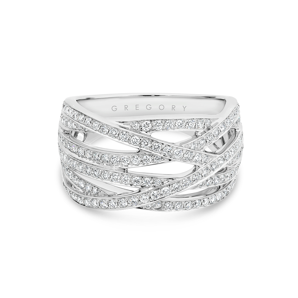 Grand Fancy Crossover Diamond Dress Ring in White Gold
