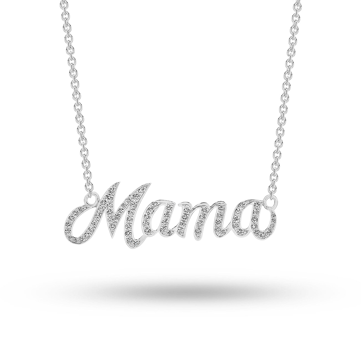 18K White Gold Diamond Mama Necklace
