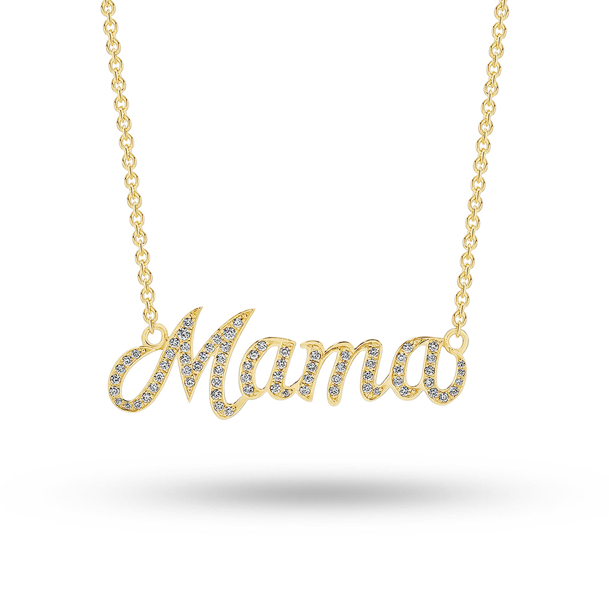 18K Yellow Gold Diamond Mama Necklace