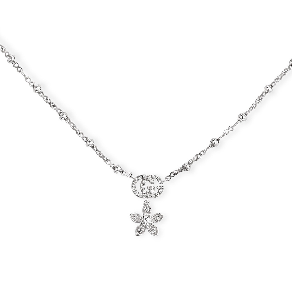 Gucci Flora Necklace in White Gold and Diamonds