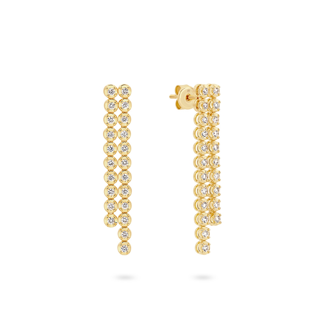 Two Row Classic Diamond Drop Earrings in Yellow Gold