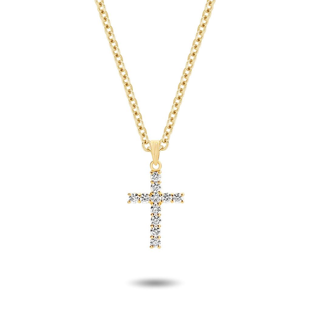 18K Yellow Gold Claw Set Diamond Pointed Cross Pendant &#8211; Large