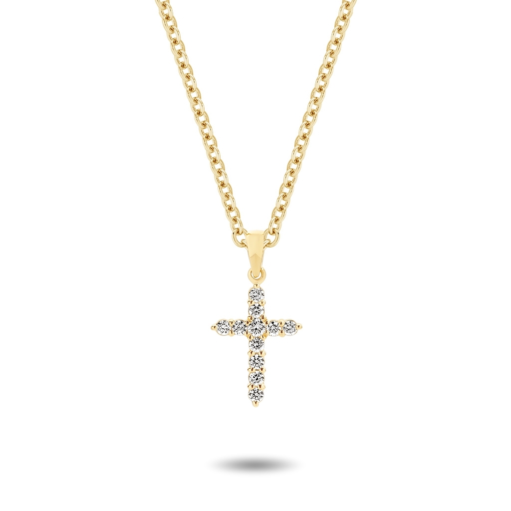 18K Yellow Gold Claw Set Diamond Pointed Cross Pendant &#8211; Small