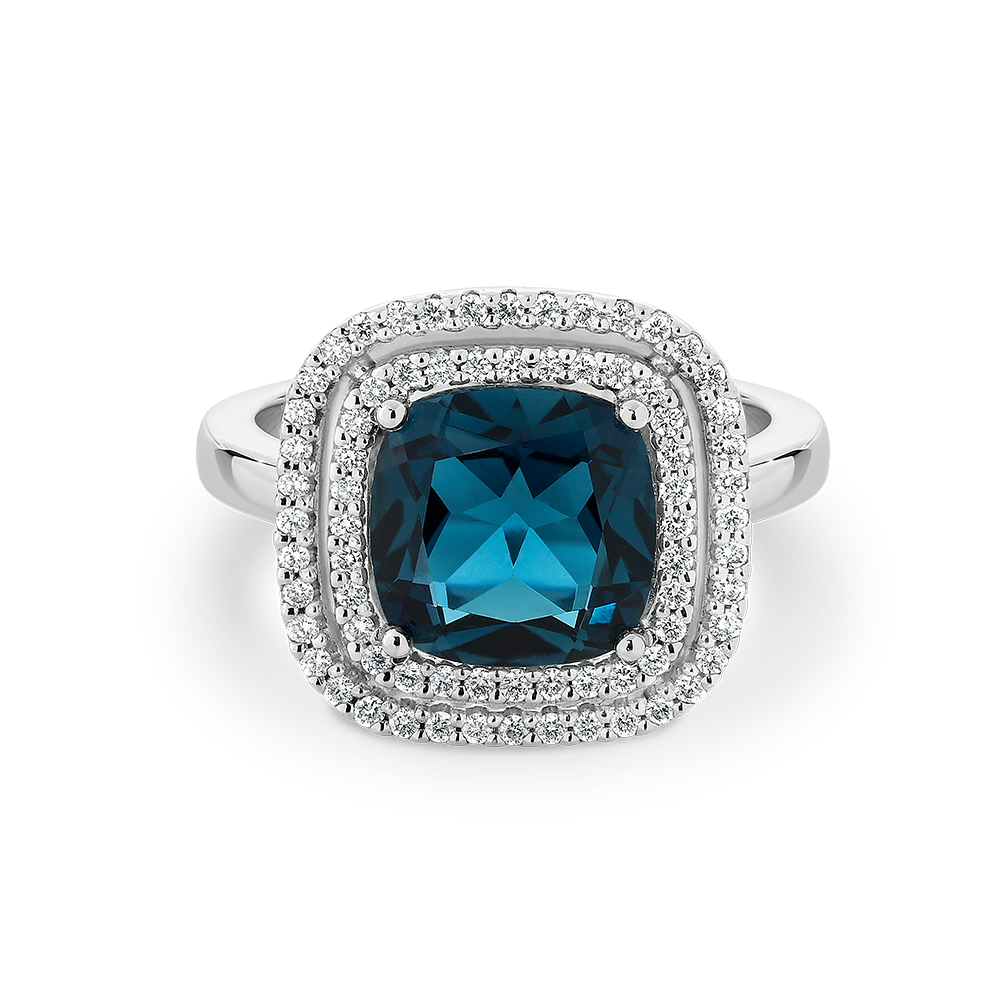 London Blue Topaz and Diamond Double Halo Ring