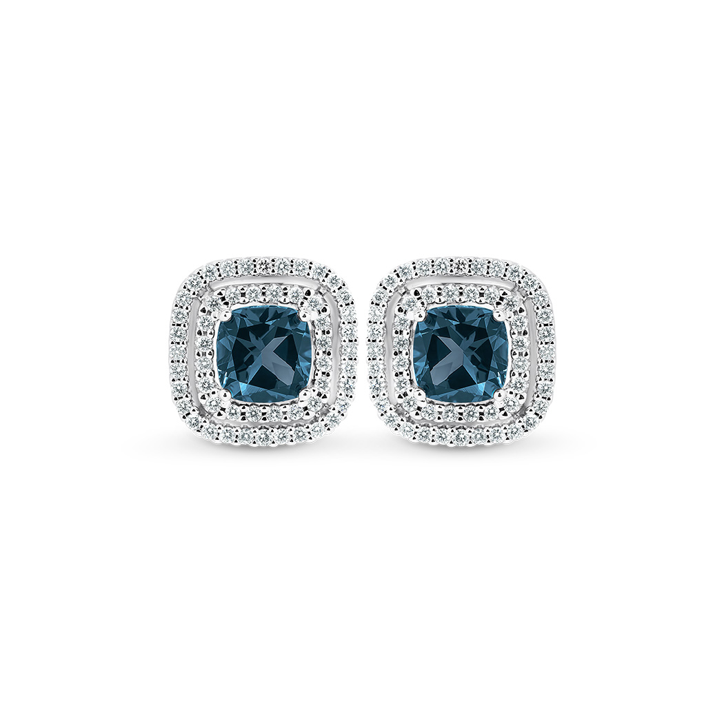 London Blue Topaz &#038; Diamond Double Halo Stud Earrings
