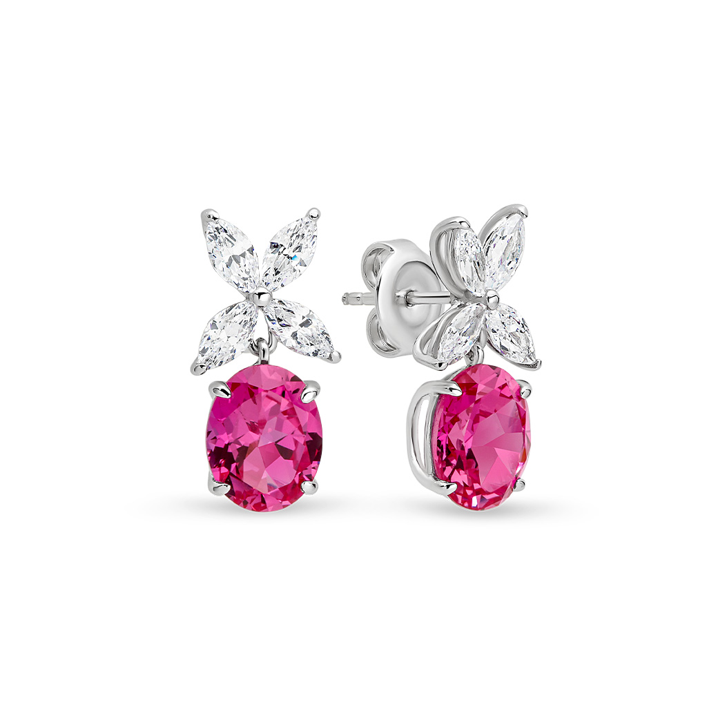 Hot Pink &#038; White Cubic Zirconia Silver Penelope Earrings