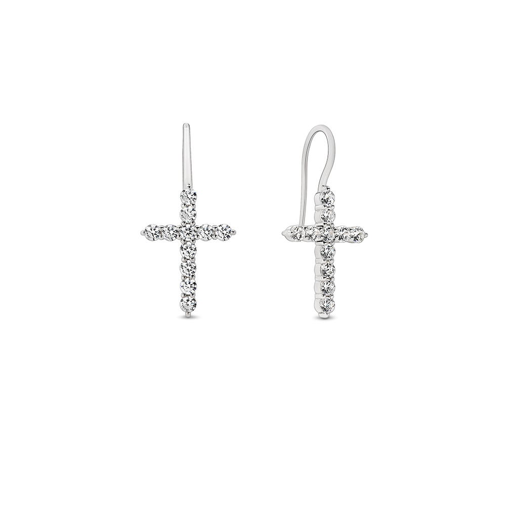 Cubic Zirconia Silver Cross Mary Earrings