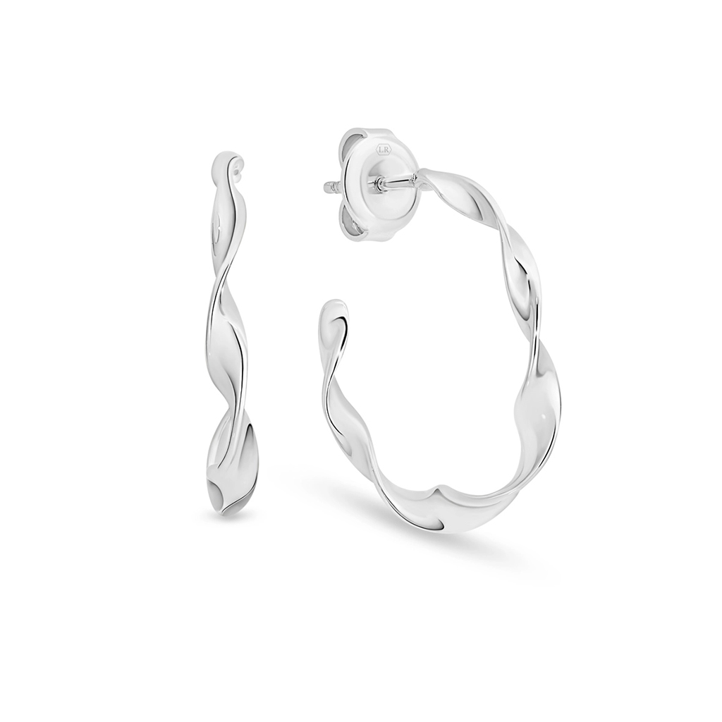 Annabelle Ribbon Twist Silver Hoop Earrings &#8211; Large