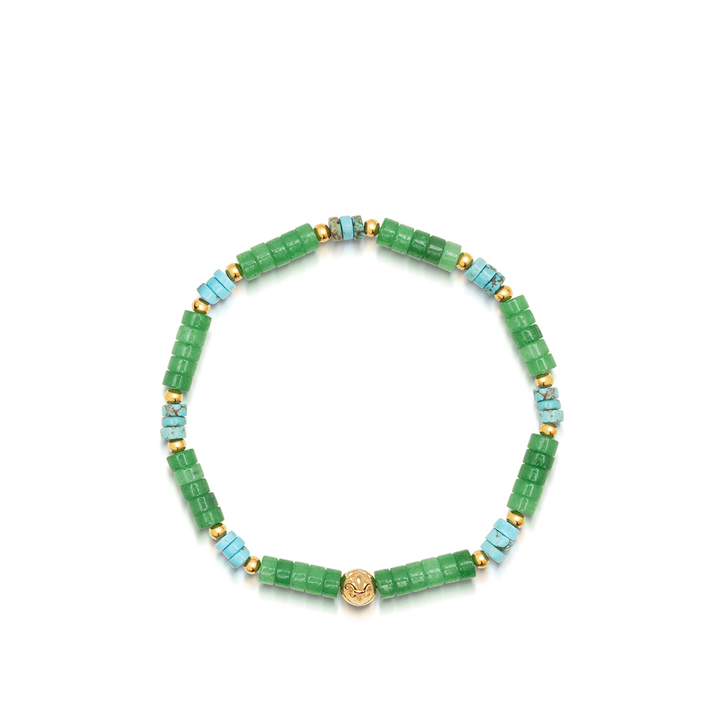 Nialaya Men&#8217;s Wristband with Green Aventurine and Turquoise Heishi Beads