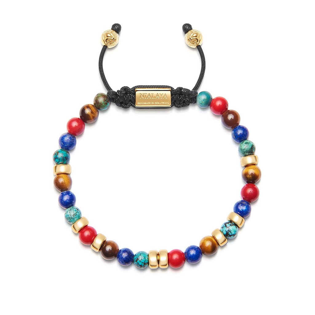 Nialaya Men&#8217;s Beaded Bracelet with Coloured Beads