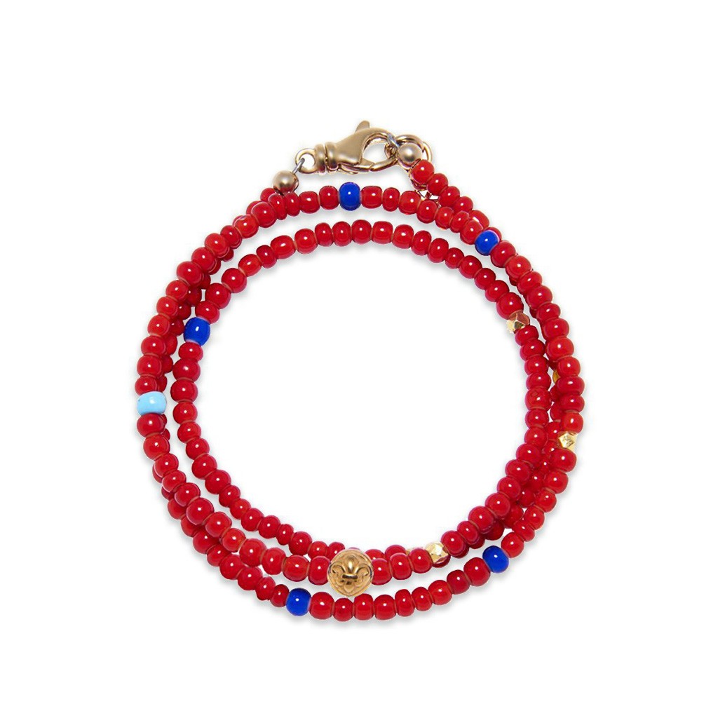 Nialaya The Mykonos Collection &#8211; Vintage Glass Red, Blue and Turquoise Beads