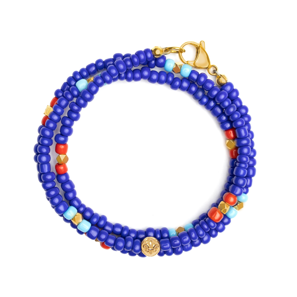 Nialaya The Mykonos Collection &#8211; Wrapbead Blue &#038; Red Vintage Glass Beads with Turquoise