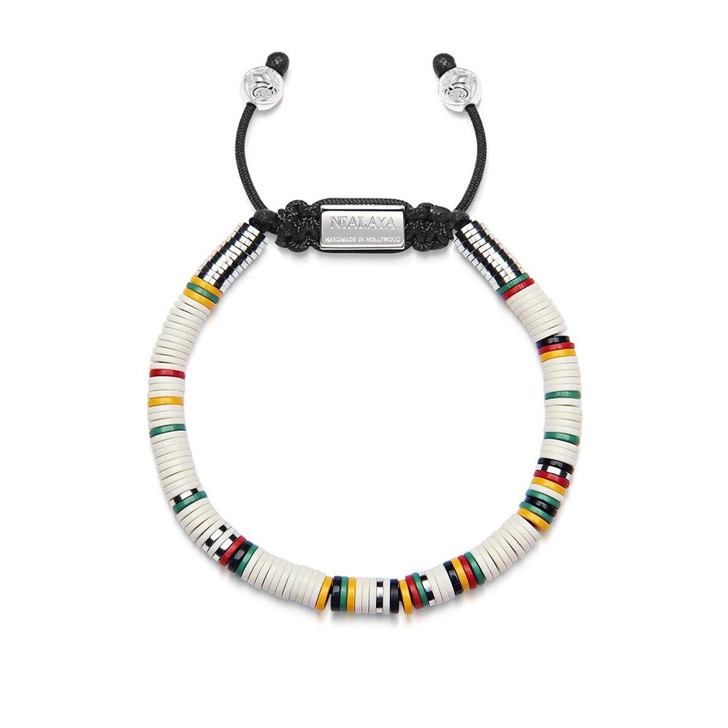 Nialaya Men&#8217;s Beaded Bracelet with Coloured Disc Beads
