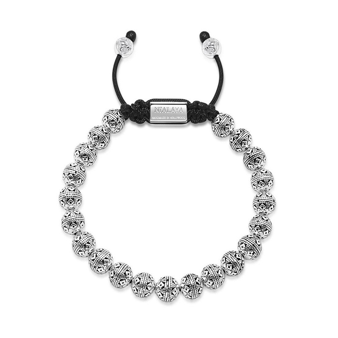 Nialaya Men&#8217;s Beaded Bracelet with Indian Silver Cairo Beads