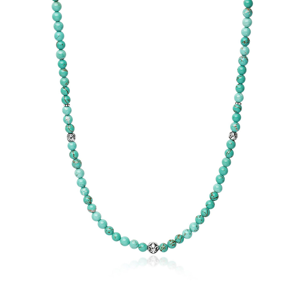 Nialaya Men&#8217;s Beaded Necklace With Turquoise and Silver