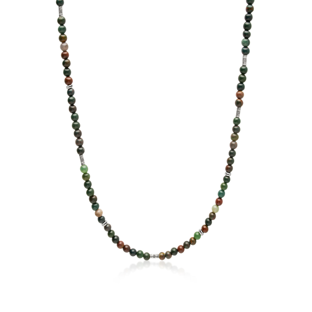 Nialaya Men&#8217;s Beaded Necklace with Oriental Jasper and Sterling Silver Tube Beads