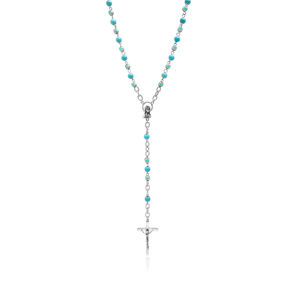 Nialaya Men&#8217;s Rosary Necklace with Turquoise