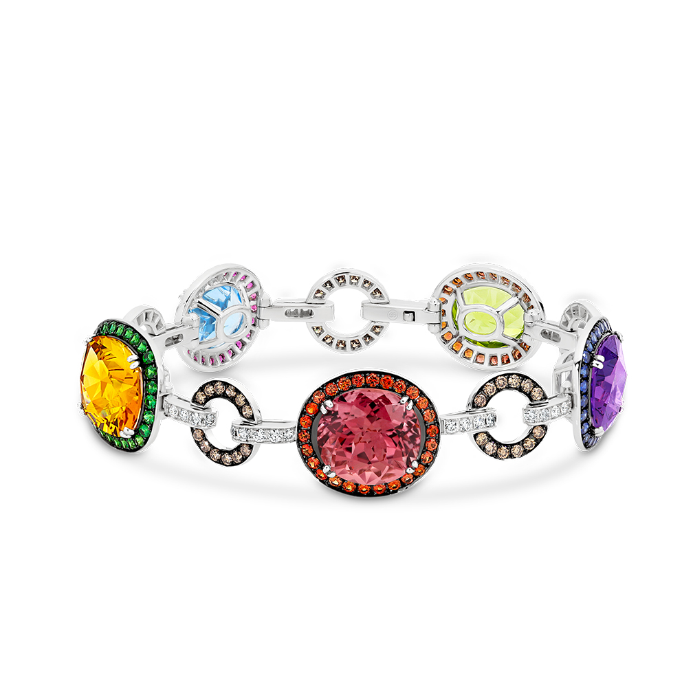 Multi-Coloured Gemstone &#038; Diamond Cocktail Bracelet