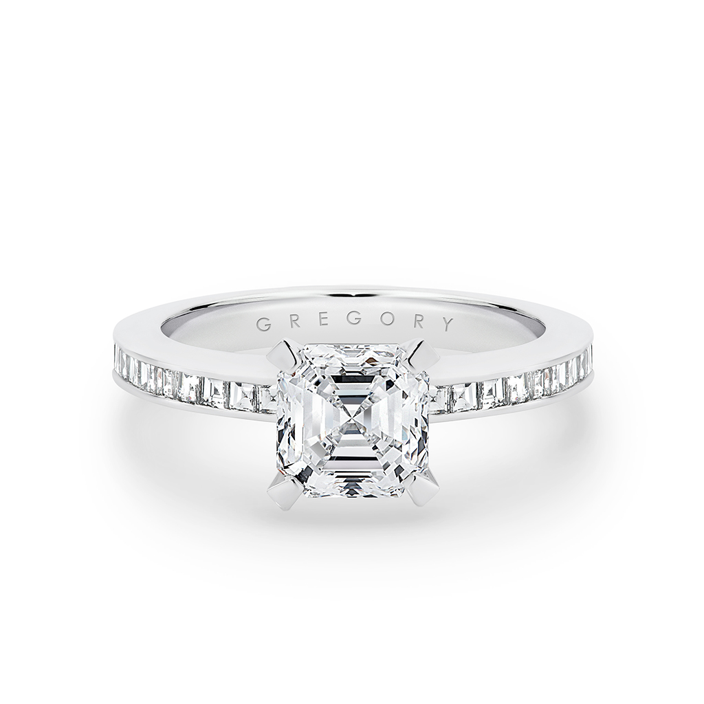 Asscher Cut Diamond Band Engagement Ring