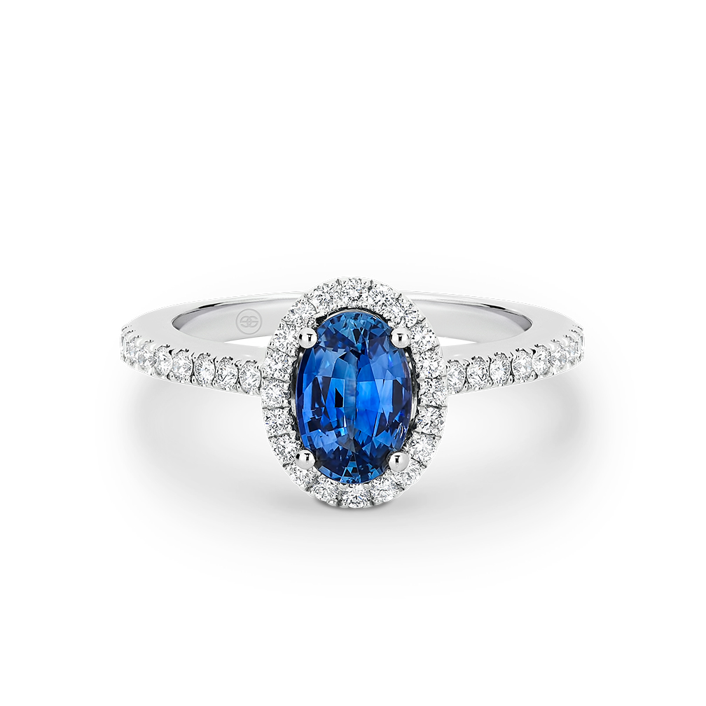 Sapphire &#038; Diamond Halo Engagement Ring