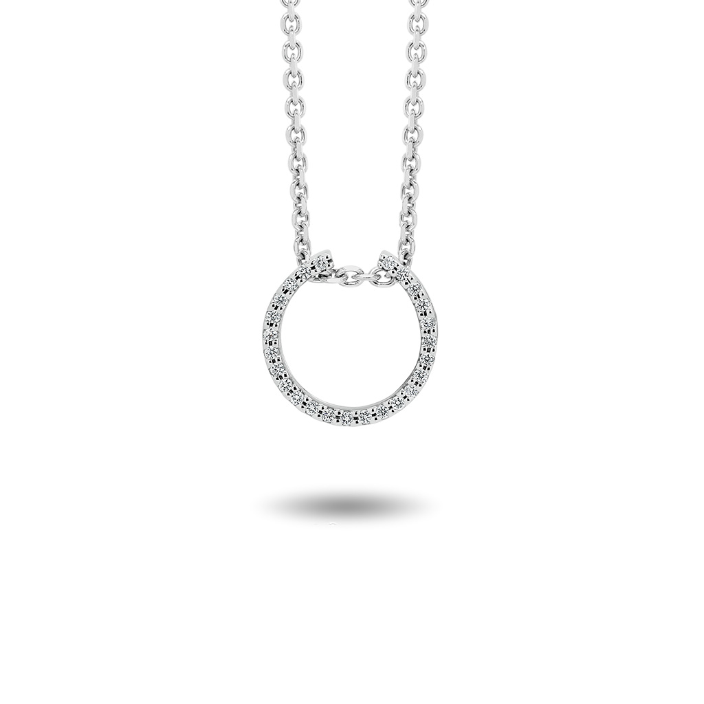 Petite Open Circle Diamond Pendant in White Gold