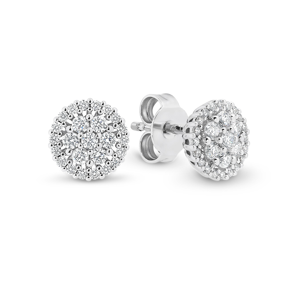 Round Cluster Diamond Stud Earrings in White Gold